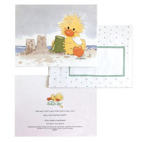 Carte de vœux avec enveloppe et mémo sur la plage de Witzy's Sandcastles du zoo de Little Suzy's Baby Duck