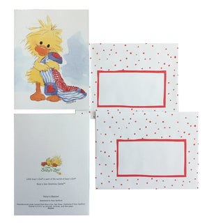 Carte de vœux avec enveloppe représentant un canard Witzy Baby Holding Blanket du zoo de Little Suzy