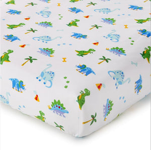 Lot de 2 draps-housses en coton pour berceau de bébé à motif dinosaures