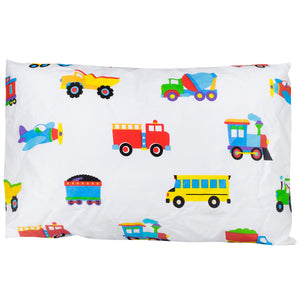 Trains Planes Trucks Cotton Toddler Pillowcase 19" x 13.5"