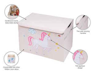 Unicorn Appliqued Toy Storage Chest / Foldable Canvas Box / Bin 24"