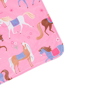Couverture en peluche velours Minky pour berceau ou tout-petit avec chevaux de poney rose