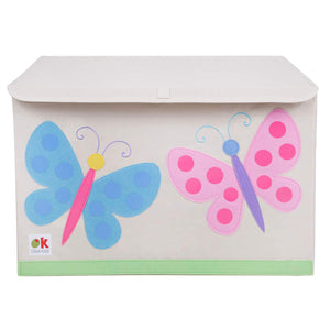 Pink Blue Butterflies Appliqued Toy Storage Chest / Foldable Canvas Box / Bin 24"