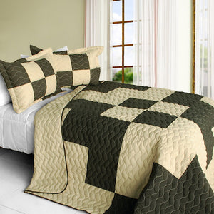Brown Tan Colorblock Teen Boy Bedding Full/Queen Quilt Set Oversized Geometric Bedspread