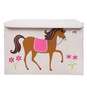 Pony Horse Appliqued Toy Storage Chest / Foldable Canvas Box / Bin 24"