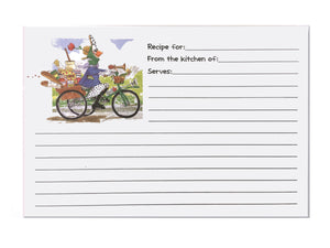 Vintage Suzy's Zoo Grandma Gussie White Goose Riding Bike Recipe Card 4” x 6”
