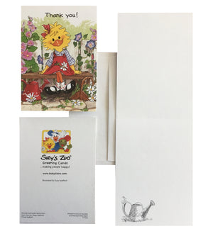 Suzy's Zoo Suzy's Garden Corner Thank You Greeting Card with Envelope - Suzy Ducken with Flowers