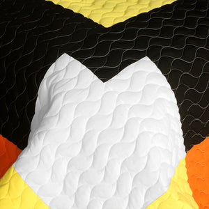 Black Orange White Yellow Checkered Teen Bedding Full/Queen Quilt Set Patchwork Bedspread