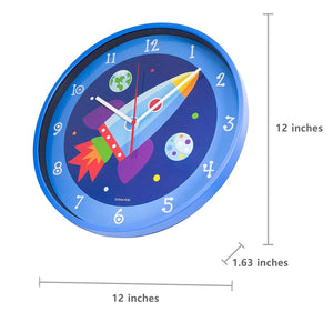 Blue Outer Space Rocket Galaxy Kids 12" Wall Clocks