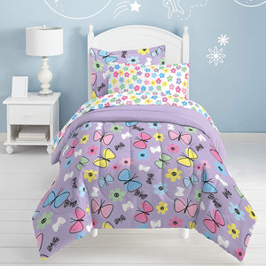 Juego de cama con edredón tamaño matrimonial o individual para niñas con diseño de mariposas moradas, conjunto de cama en una bolsa