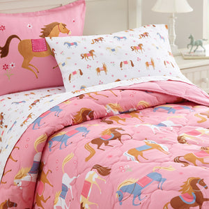 Pony Horses Microfiber Bed in a Bag Toddler Twin Full Girl Bedding Pink Comforter & Sheet Set