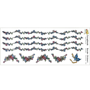 Feuille de scrapbooking vintage avec bordures florales et oiseaux de Suzy's Zoo, 5" x 12"