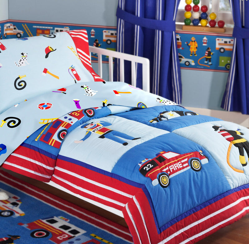 Fire truck shop crib bedding set