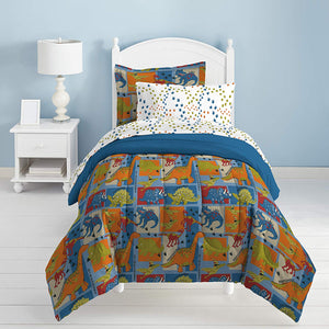 Blue Green Dinosaur Patchwork Boy Bedding Twin or Full Comforter Set Bed in a Bag