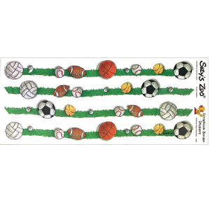 Feuille de scrapbooking vintage avec 4 bordures d'autocollants de balles de sport et d'herbe du zoo de Suzy 5" x 12"