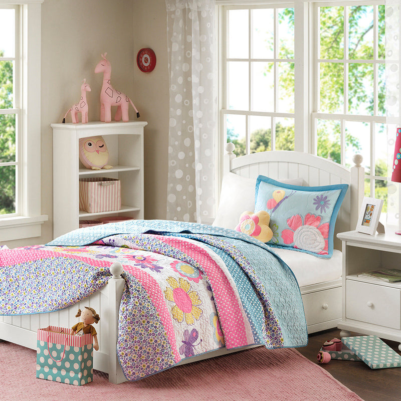 Pink Blue Daisy Butterfly Bedding Twin Full Queen Little Girls