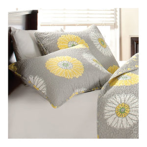 Modern Grey White Yellow Floral Bedding Twin Full/Queen King Quilt Set