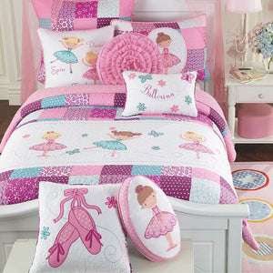 Parure de lit en patchwork de coton pour fille avec motif ballerine rose pour lit double, complet ou queen size