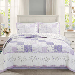 Romantic Lavender Girl Bedding Floral Lace & Patchwork Twin Full/Queen King Cotton Lilac Reversible Bedspread