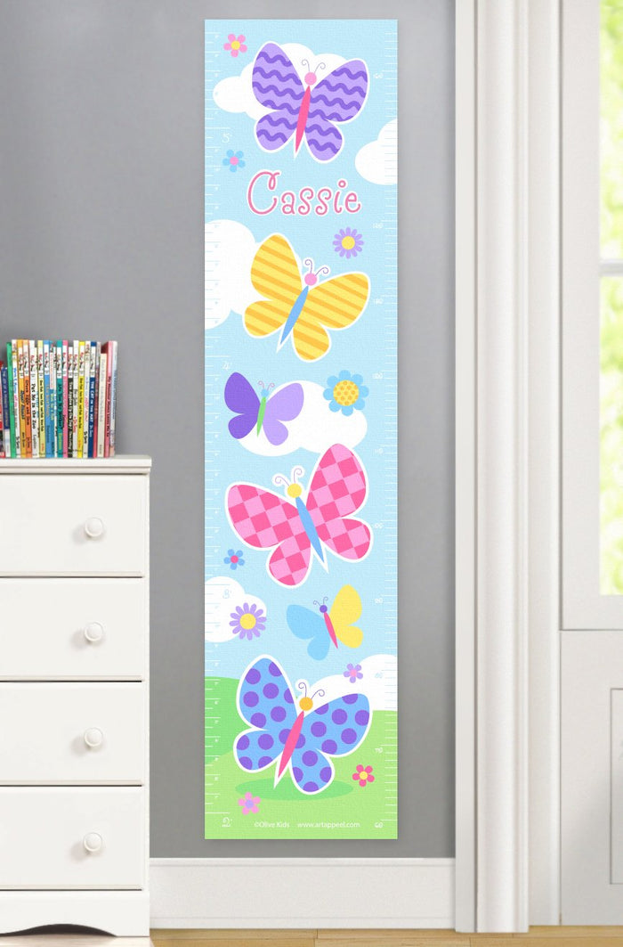 Colorful Butterflies Personalized Height Growth Chart - Canvas or Self-Adhesive