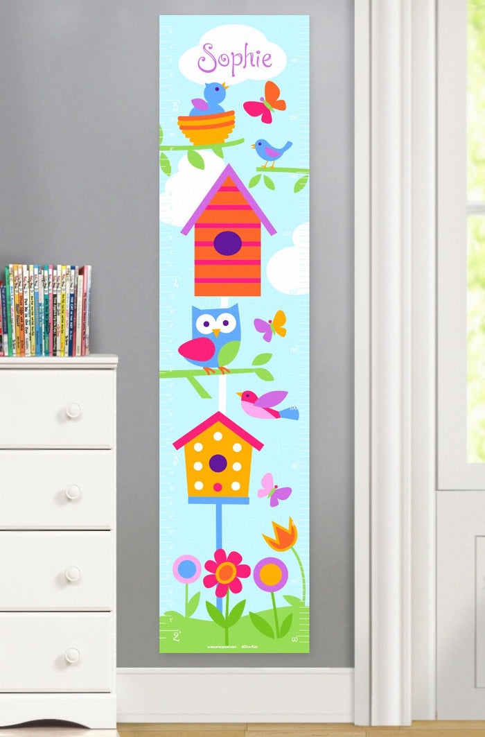 Spring Birds Nests Owls Personalized Kids Height Growth Chart - Canvas or Self-Adhesive