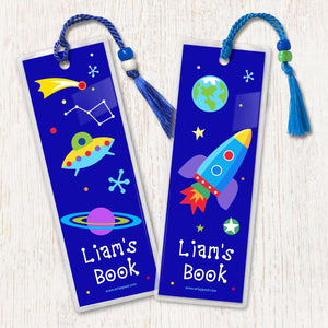 Lot de 2 marque-pages personnalisés avec fusées spatiales, planètes et OVNI