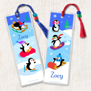 Lot de 2 marque-pages personnalisés Pingouins d'hiver