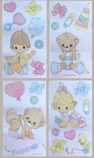 Autocollants muraux Precious Moments pour bébés, garçons, filles, ours et jouets, 10" x 18", 4 feuilles, à décoller et à coller