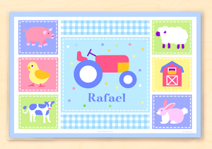 Farm Tractor & Animals Personalized Placemat 18" x 12" with Alphabet