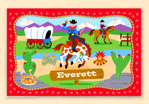 Mantel individual personalizado Ride'em Western Cowboy de 18" x 12" con alfabeto