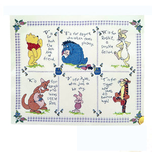 Vintage New Rare Disney Winnie The Pooh Bear Sampler Counted Cross Stitch Kit or PDF Chart Pattern Instructions Debbie Minton Designer Stitches D17 Six Characters Piglet, Eeyore, Tigger, Rabbit, Kanga