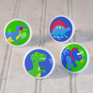 Dinosaur 4pc Kids Ceramic Drawer Knobs Set 1 1/2"