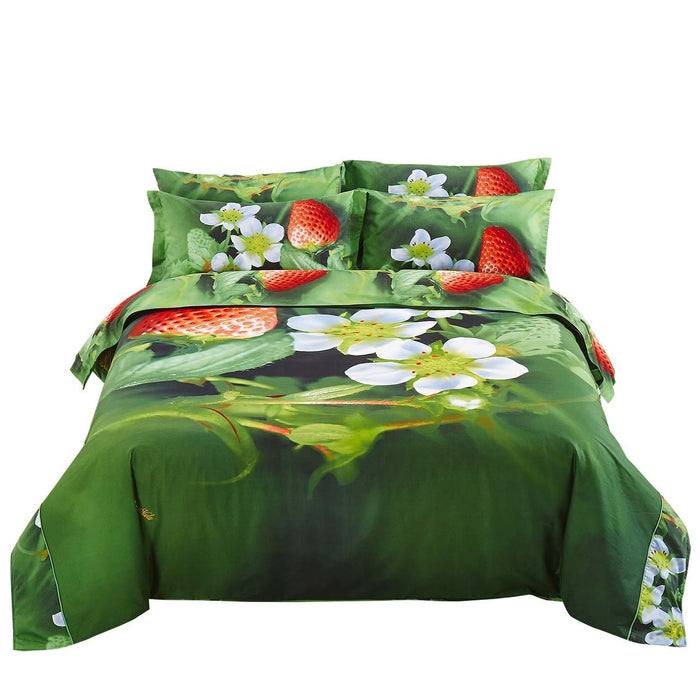 Nature Strawberry Duvet Cover Bedding Set Twin XL or Queen Luxury Designer Ensemble Green Red