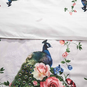 Peacock & Flowers Duvet Cover Bedding Set Queen or King Designer Ensemble
