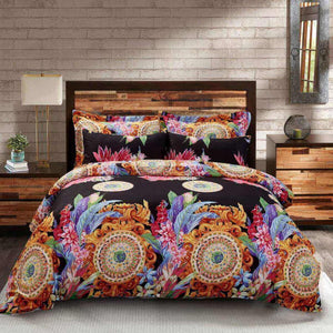 Black Mandala Floral Duvet Cover Bedding Set Queen or King Designer Ensemble