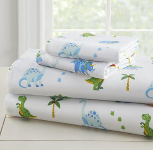 Parure de lit et taies d'oreiller pour enfants Dinosaur Land - Lit bébé, lit double, lit double, en coton ou en microfibre