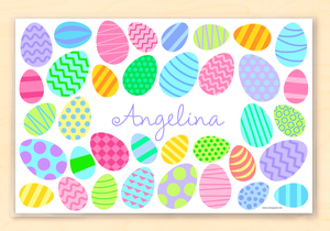 Mantel individual personalizado con huevos de Pascua coloridos de 18" x 12" con alfabeto