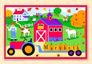 Mantel individual personalizado Fall Farm de 18" x 12" con alfabeto