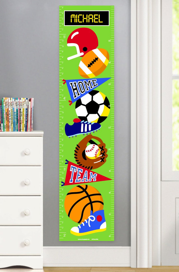 Sports Height Personalized Canvas Kids Growth Chart - Football, Soccer, Baseball, Basketball
