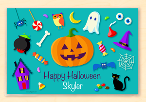 Mantel individual personalizado de Halloween con calabazas y calabazas de Halloween, de 18 x 12 pulgadas, con el alfabeto