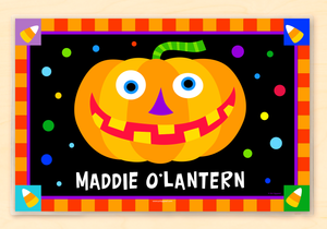 Mantel individual personalizado de calabaza tonta de Halloween de 18" x 12" con alfabeto