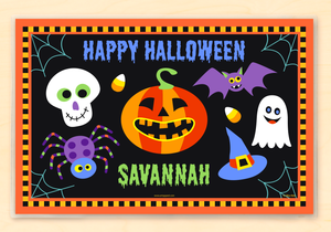 Mantel individual personalizado de Halloween con diseño de calabaza, fantasma, bruja y calavera de 45,7 x 30,5 cm con alfabeto
