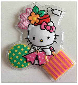 Nuevo adorno para tarta vintage de Hello Kitty, decoración de plástico para fiestas, pop-top, Diva de las compras, Deco-Plac, 4 3/4" x 5", fondo transparente
