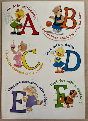 Suzy's Zoo Alphabet Character Letters Bulletin Board Set 24" x 17" 5PC School Teacher Classroom Decorative Art Mural Wall Door Window