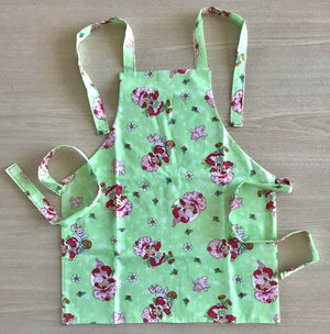 NEW Handmade Classic Strawberry Shortcake Print Girl Child Apron from Vintage Fabric 2-ply Reversible Unique