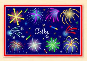 Mantel individual personalizado de fuegos artificiales del 4 de julio de 18" x 12" con alfabeto