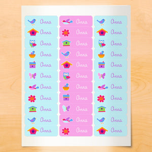 Spring Birds Owls Nests Personalized 33 CT Rectangle Waterproof Labels