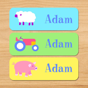 Etiquetas rectangulares impermeables personalizadas de animales de granja para bebés, 33 unidades