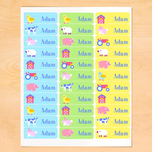 Baby Farm Animals Personalized 33 CT Rectangle Waterproof Labels