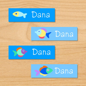 Etiquetas pequeñas impermeables personalizadas de 80 ct con diseño de peces y tortugas del océano